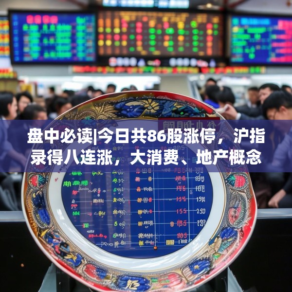 盘中必读|今日共86股涨停，沪指录得八连涨，大消费、地产概念表现强势